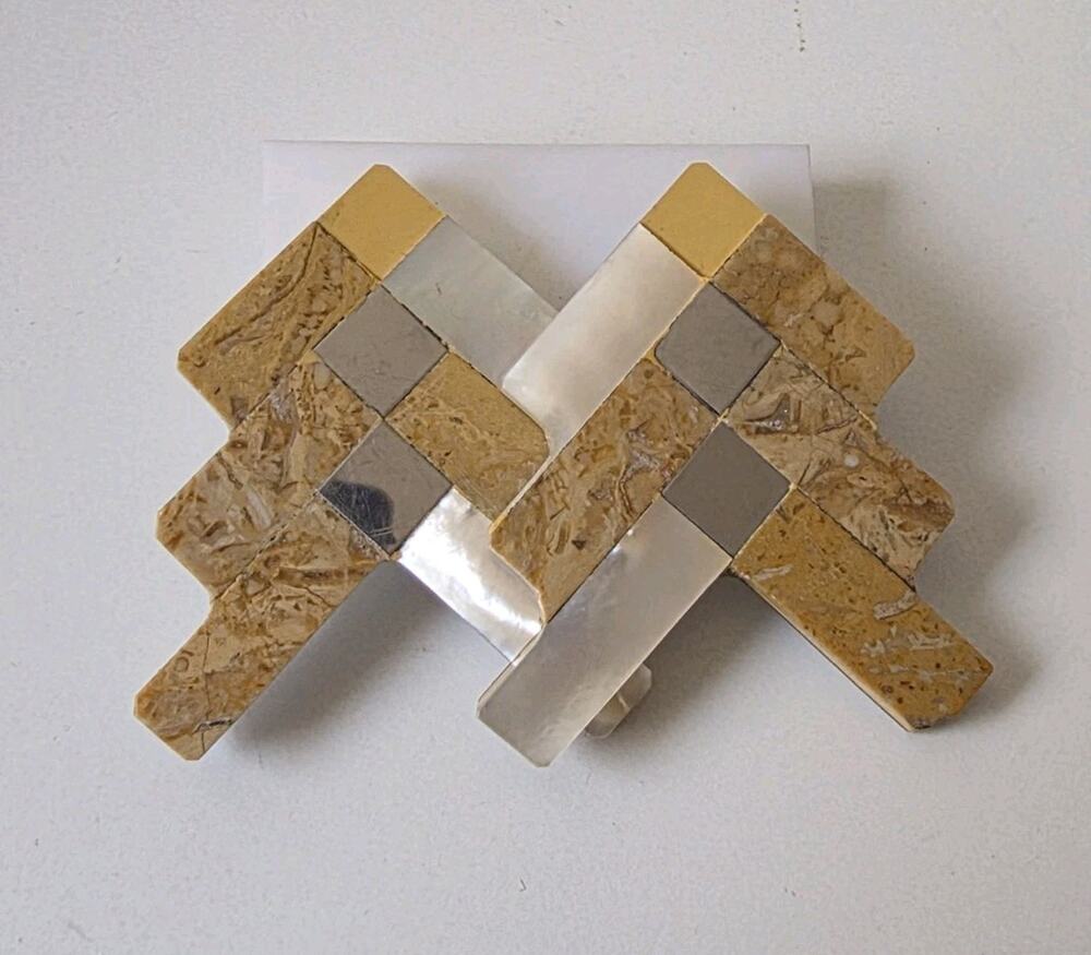 Vintage Jasper Mother of Pearl Mosaic Inlay Geometric Statement Earrings
